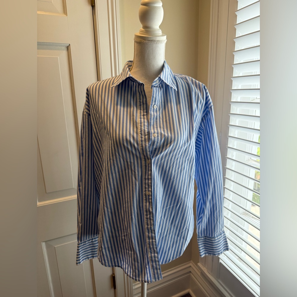 Blue and White Striped Women’s Button Down Shirt from Express